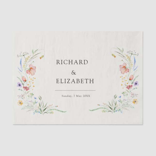 Papel De Seda Casamento Elegante Mínimo de Flor Selvagem Moderna (Frente )