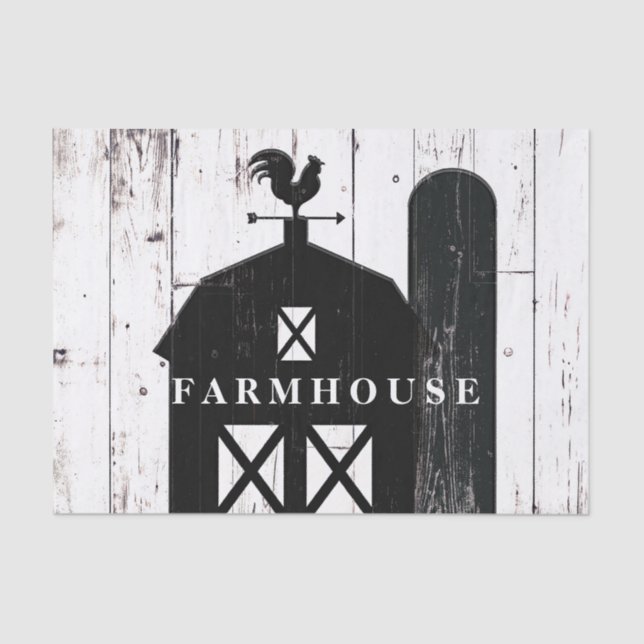 Papel De Seda Casamento Farmhouse Russo de Madeira Branca Negra (Frente )