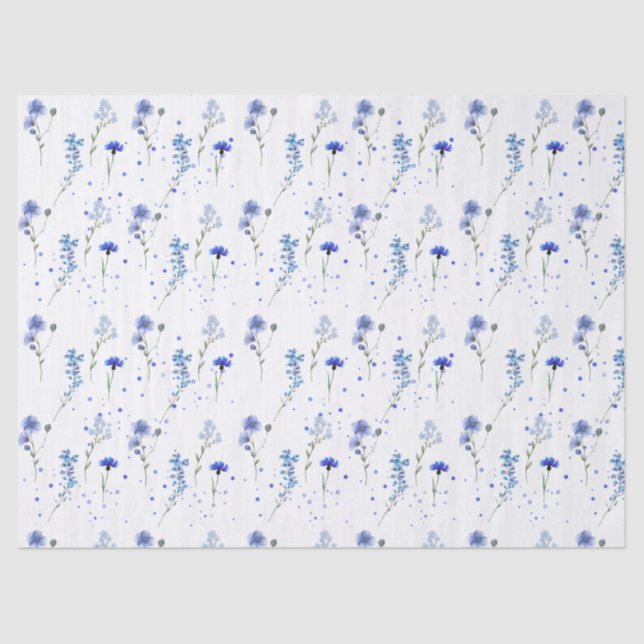 Papel De Seda Casamento Flor Silvestre Azul Água  (Frente )