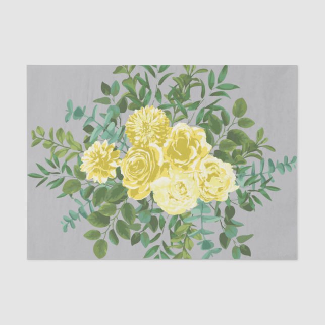 Papel De Seda Casamento Floral Amarelo-claro e Cinza (Frente )