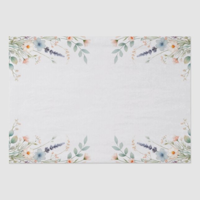 Papel De Seda Casamento Floral Aquarela de Flores Silvestres Pri (Frente )