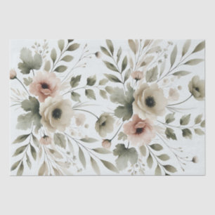 Papel De Seda Casamento Floral Aquarela Verde Oliva Caqui