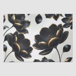 Papel De Seda Casamento Floral Bege Preto e Dourado