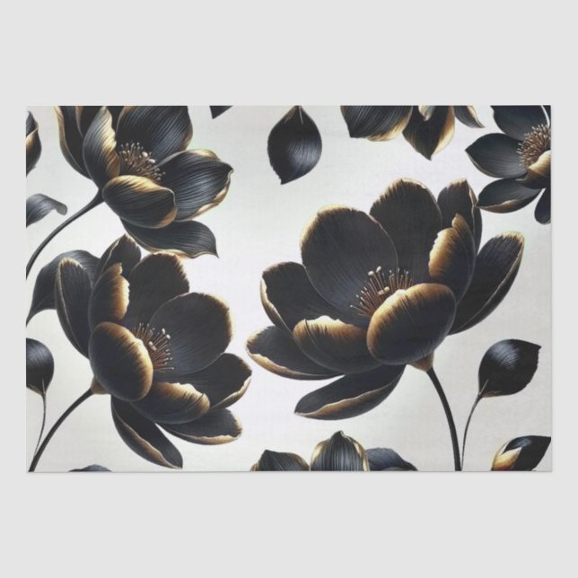 Papel De Seda Casamento Floral Bege Preto e Dourado (Frente )