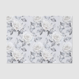 Papel De Seda Casamento Floral Cinza Prata Branco Chic