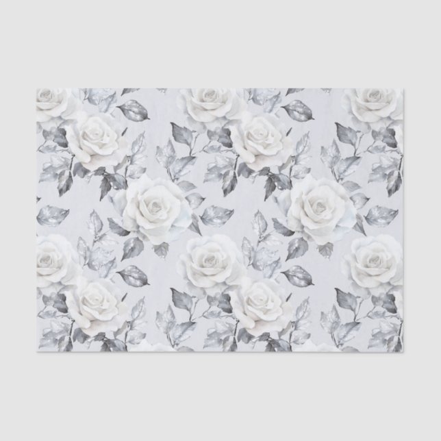 Papel De Seda Casamento Floral Cinza Prata Branco Chic (Frente )