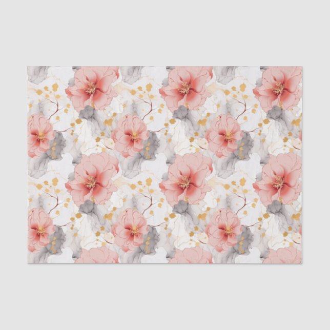 Papel De Seda Casamento Floral Coral Rosa Cinza (Frente )