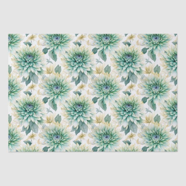 Papel De Seda Casamento Floral de Aqua Mint White (Frente )
