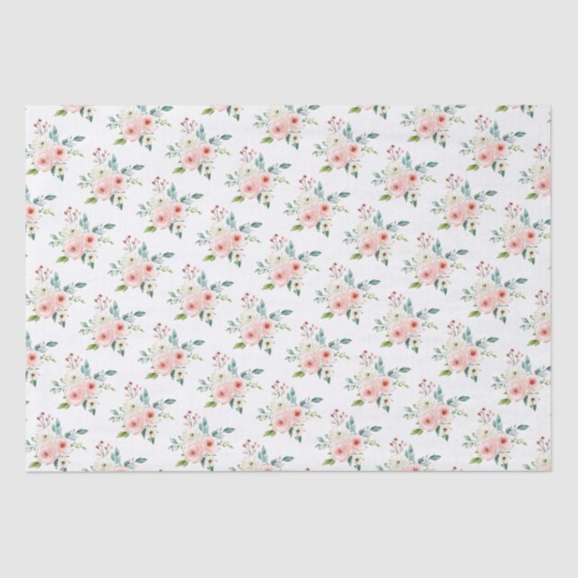Papel De Seda Casamento Floral de Aquarela Branca Pêssego (Frente )