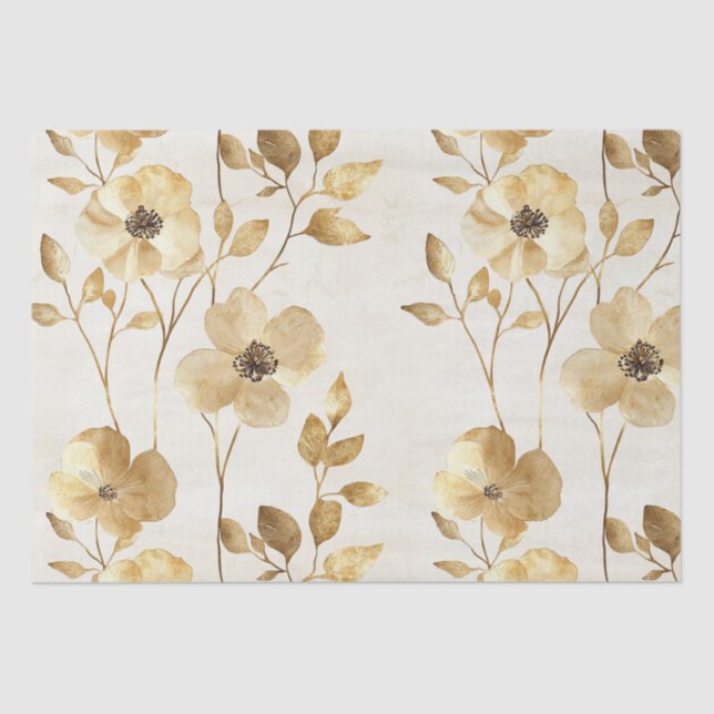 Papel De Seda Casamento Floral Dourado Creme (Frente )