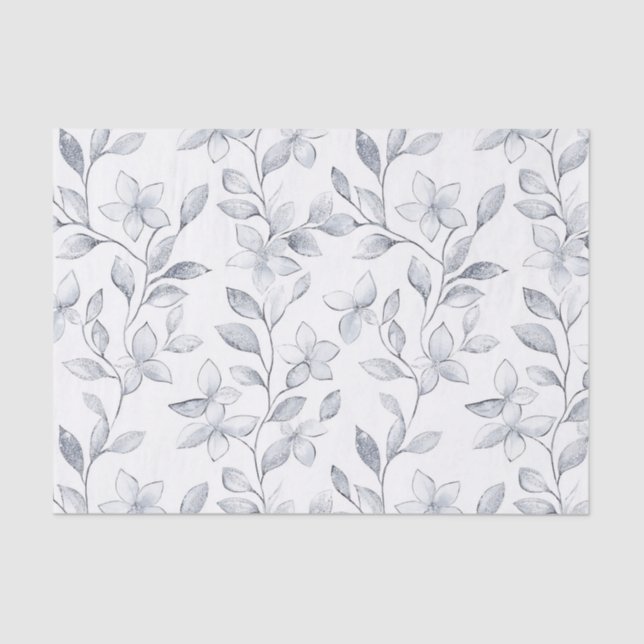 Papel De Seda Casamento Floral Prata Chic Branco (Frente )