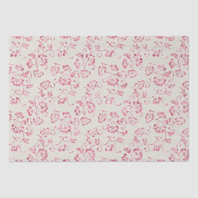Papel De Seda Casamento Floral Romântico Creme Cor-de-Rosa (Frente )