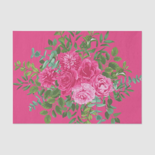 Papel De Seda Casamento Floral Rosa Brilhante (Frente )