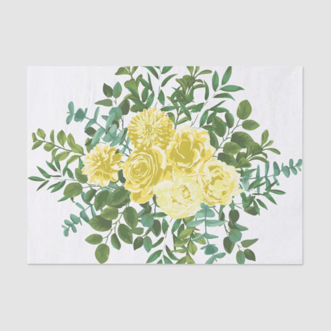 Papel De Seda Casamento Floral Rosa do Pastel Amarelo (Frente )