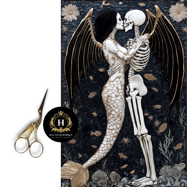 Papel De Seda Casamento Gótico Esqueleto Sereia Caveira Decoupag (Criador carregado)