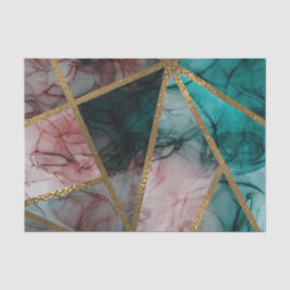 Papel De Seda Casamento Moderno Chic Glam Rosa Teal e Dourado