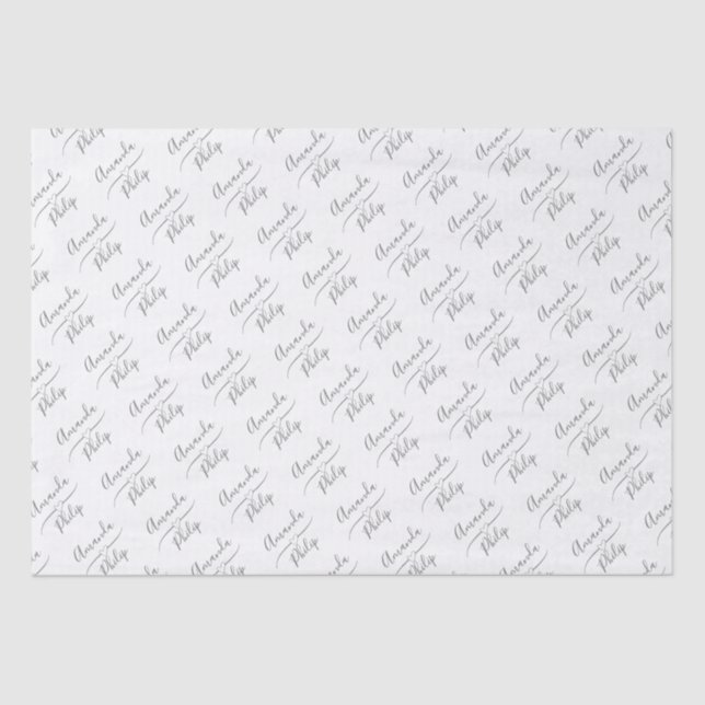 Papel De Seda Casamento Personalizado Prata e Branco, Casal (Frente )