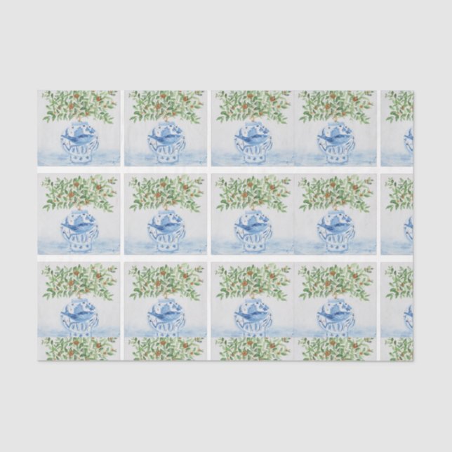 Papel De Seda Casamento Pintado com Tuscan Blue Ginger Jars (Frente )