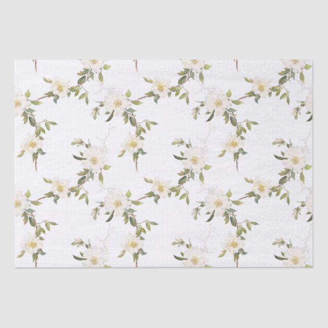 Papel De Seda Casamento Romântico White Floral (Frente )