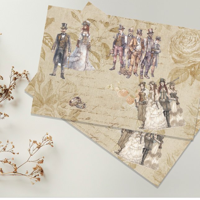 Papel De Seda Casamento Steampunk Decoupage Vintage  (Criador carregado)