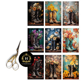 Papel De Seda Casamento vintage Floral Boots Decoupage