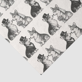 Papel De Seda Casamento Whimsical Black & White Vintage Corgi