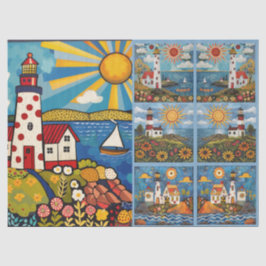 Papel De Seda Casas de Luz de Arte Folclórica Coloridas