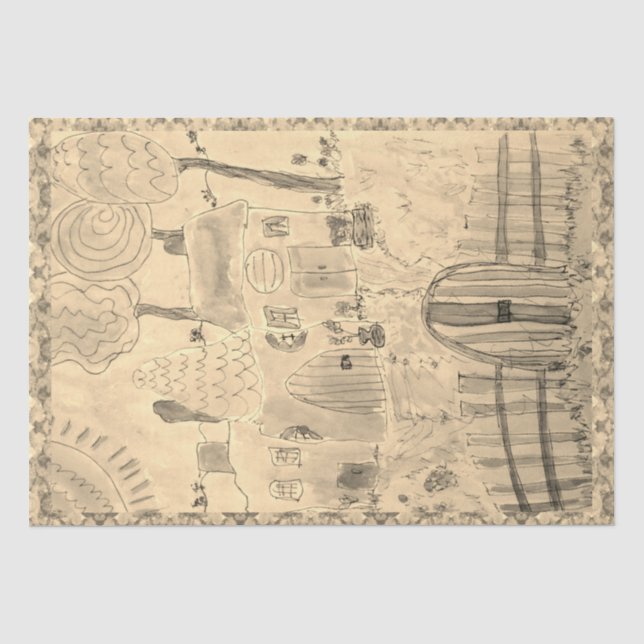 Papel De Seda Casas Whimsical Vedadas SEPIA (Frente )