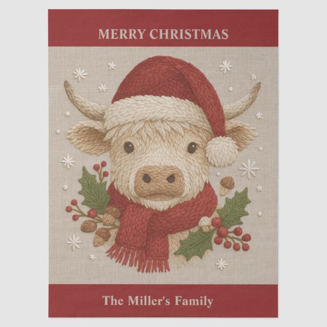 Papel De Seda Casca russa com Vaca Highland com Santa Hat (Frente )