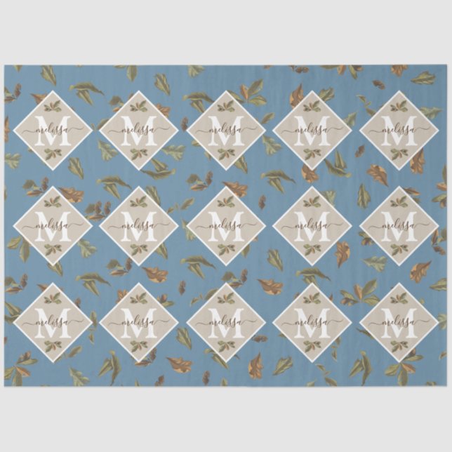 Papel De Seda Castanho Russo Azulado Deixa Monograma (Frente )