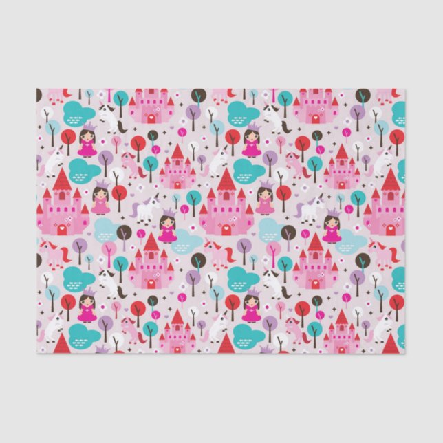 Papel De Seda castelo e unicórnio da princesa dos miúdos (Frente )