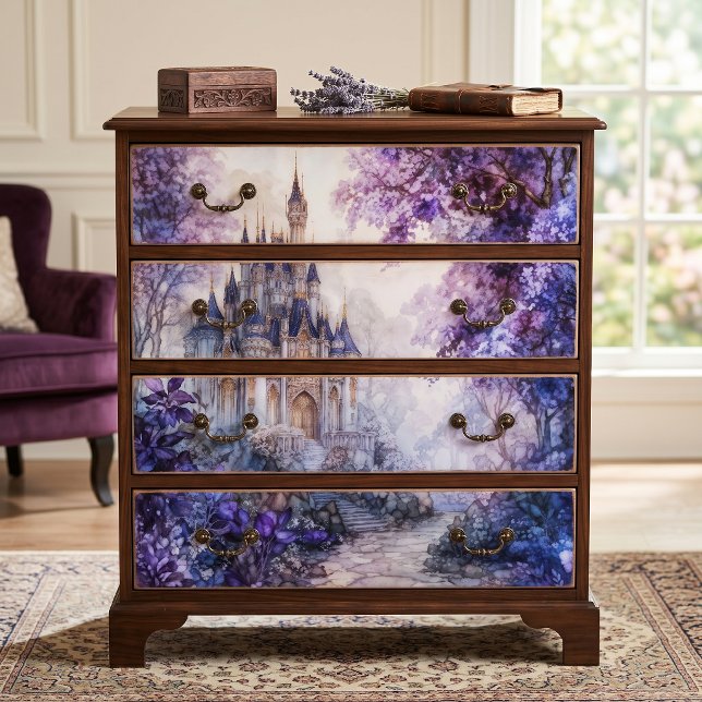 Papel De Seda Castelo Fantasia em Decoupage com Aquarela Roxa (Criador carregado)