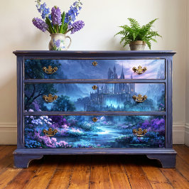 Papel De Seda Castelo Gótico Floral Roxo Enevoado Decoupage