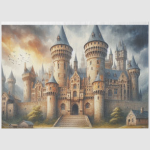 Papel De Seda Castelo Medieval no Sunset com Céu Atmosférico