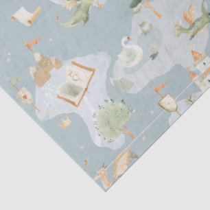 Papel De Seda castelo Reino Real Dragão Azul mapa