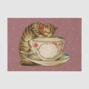 Papel De Seda Cat Teacup Cute Vintage Victorian