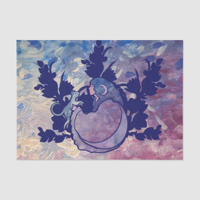 Papel De Seda Cat Witch Moon Goddese Wiccan Cat (Frente )