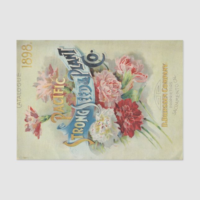 Papel De Seda Catálogo de Sementes Antigas 1898 Pacific Strong S (Frente )