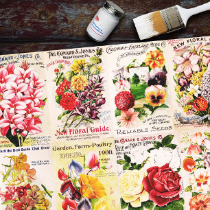 Papel De Seda Catálogo de Sementes de Flor Vintage Antiquado
