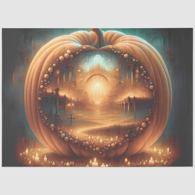 Papel De Seda Catedral Pumpkin Gótica Halloween (Frente )