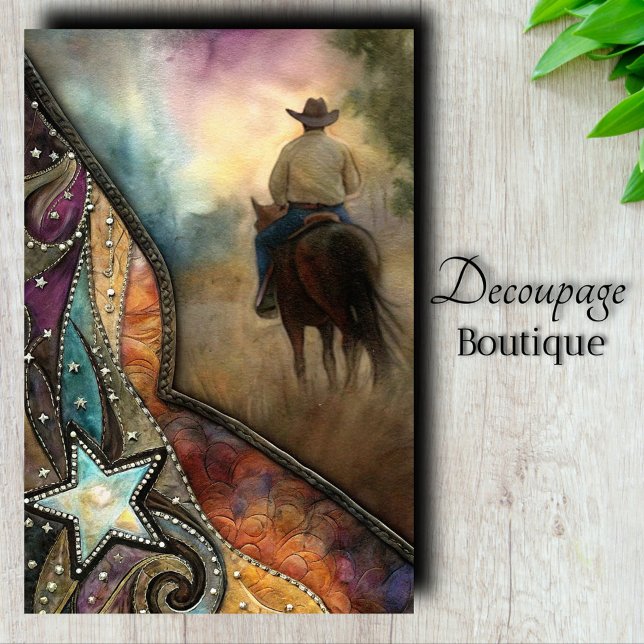 Papel De Seda Cavaleiro Ocidental Decoupage (Western Rider Decoupage Tissue Paper)
