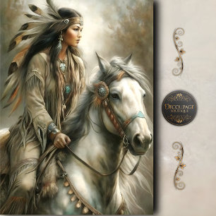 Papel De Seda Cavalgando Mulher Indígena & Cavalo Branco Decoupa