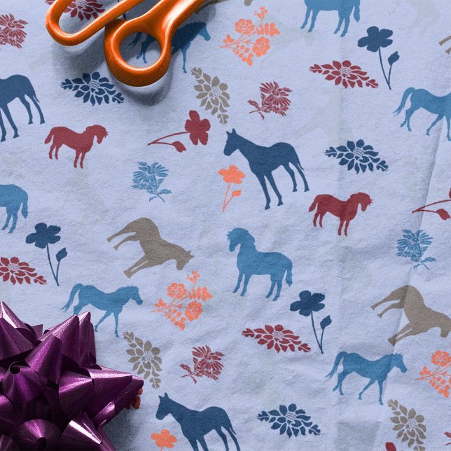 Papel De Seda Cavalo Azul E Flor (Criador carregado)