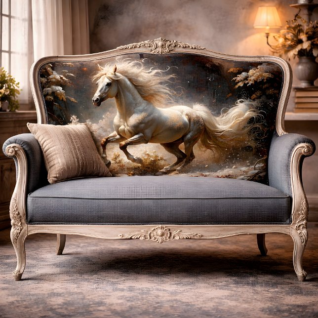 Papel De Seda Cavalo Branco Dourado Floresta Encantada Decoupage (Golden White Stallion In Enchanted Forest Decoupage Tissue Paper)