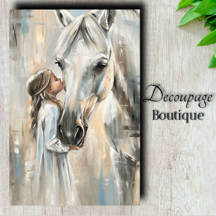 Papel De Seda Cavalo Branco e Menina Decoupage