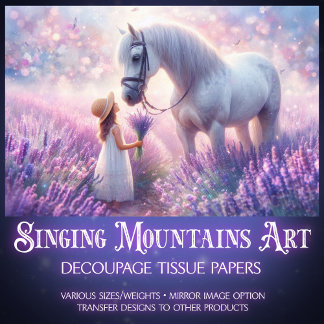 Papel De Seda Cavalo Branco e Rapariga na Decoupage das Lavandas