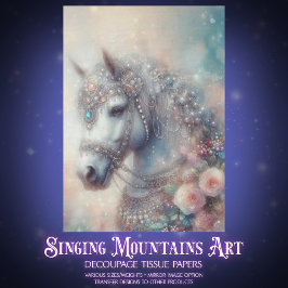 Papel De Seda Cavalo Branco Místico Floral Arte Decoupage