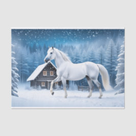 Papel De Seda Cavalo branco na floresta de inverno