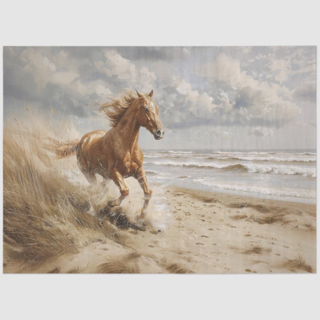 Papel De Seda Cavalo Correndo na Desnute de Pintura na Praia (Frente )