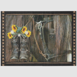 Papel De Seda Cavalo Cowboy Boots Girassóis Flores Rústicas Cons